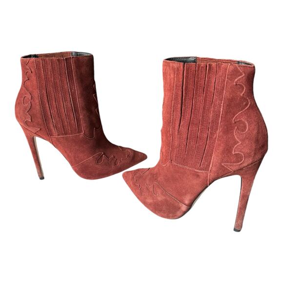 Burgundy suede pointed toe stiletto ankle boots with cowgirl design ASOS size 6 - Picture 13 of 13